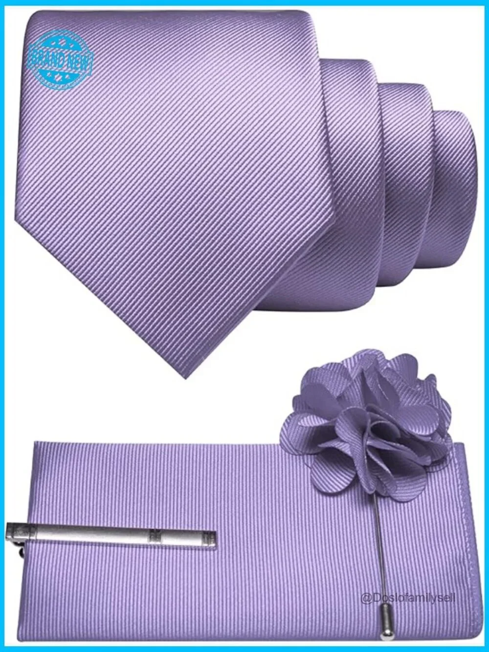 Formal Tie Set with Pocket Square Clip Pin Classic Elegant Business